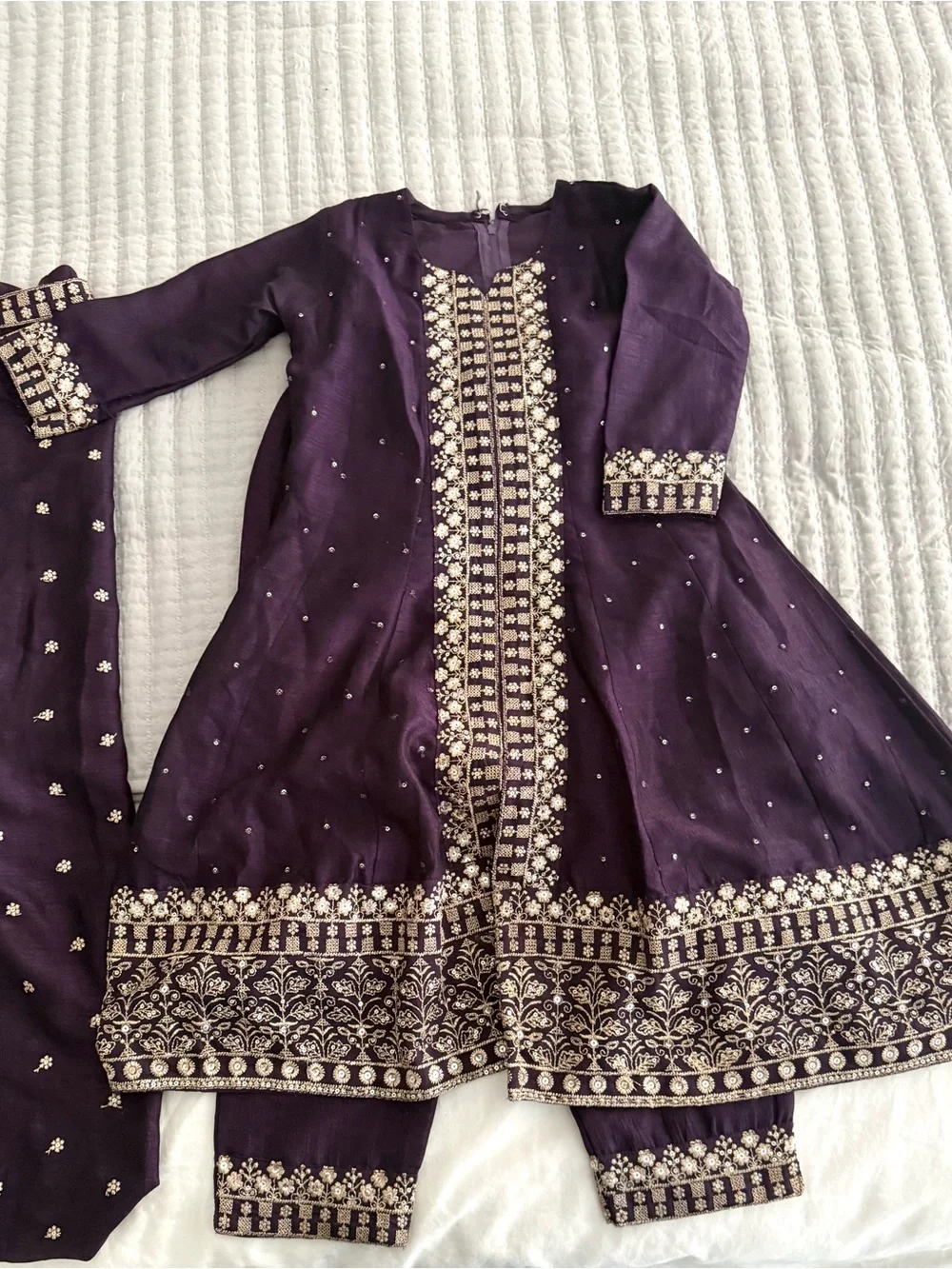 Embroidered Plum & Gold Anarkali Dress
